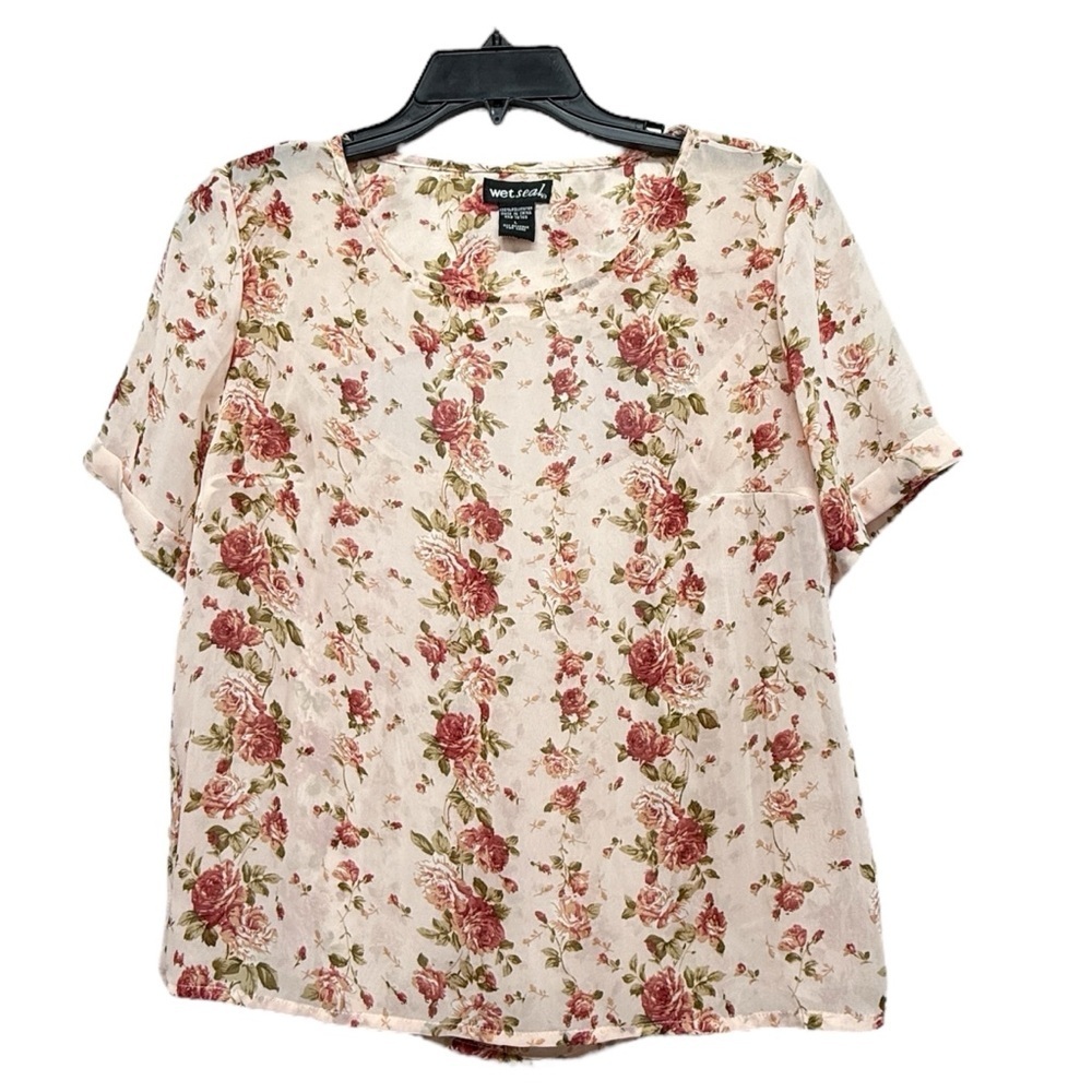 Wet Seal Cream and Red Boxy Blouse Size Large